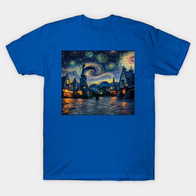 Starry Night Over Hogsmeade Village T-Shirt by Grassroots Green